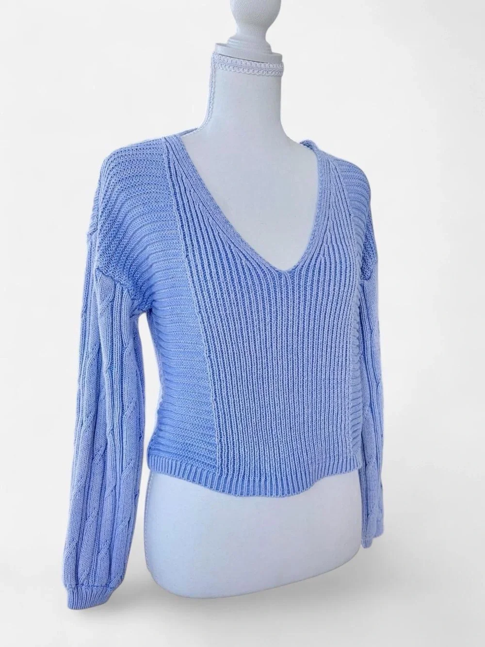 Free People Blue Cotton Cable Knit Sweater XS
